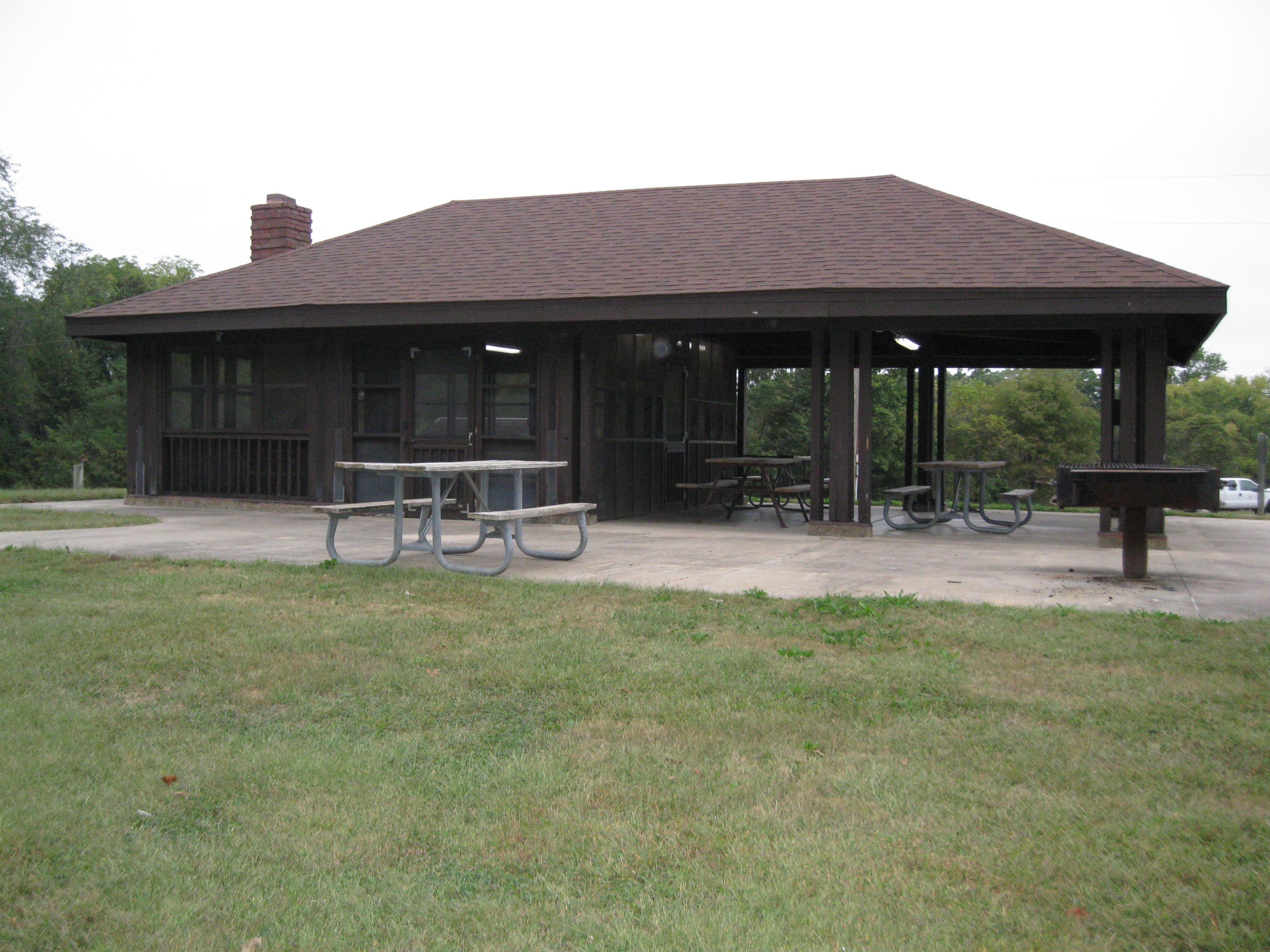 Shelter, picnic tables and grill
