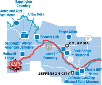 Map of Missouri state parks and historic sites in the Central region