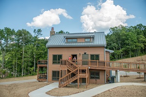 exterior of two-story cabin