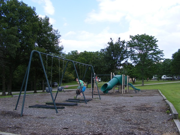 a swingset and slide