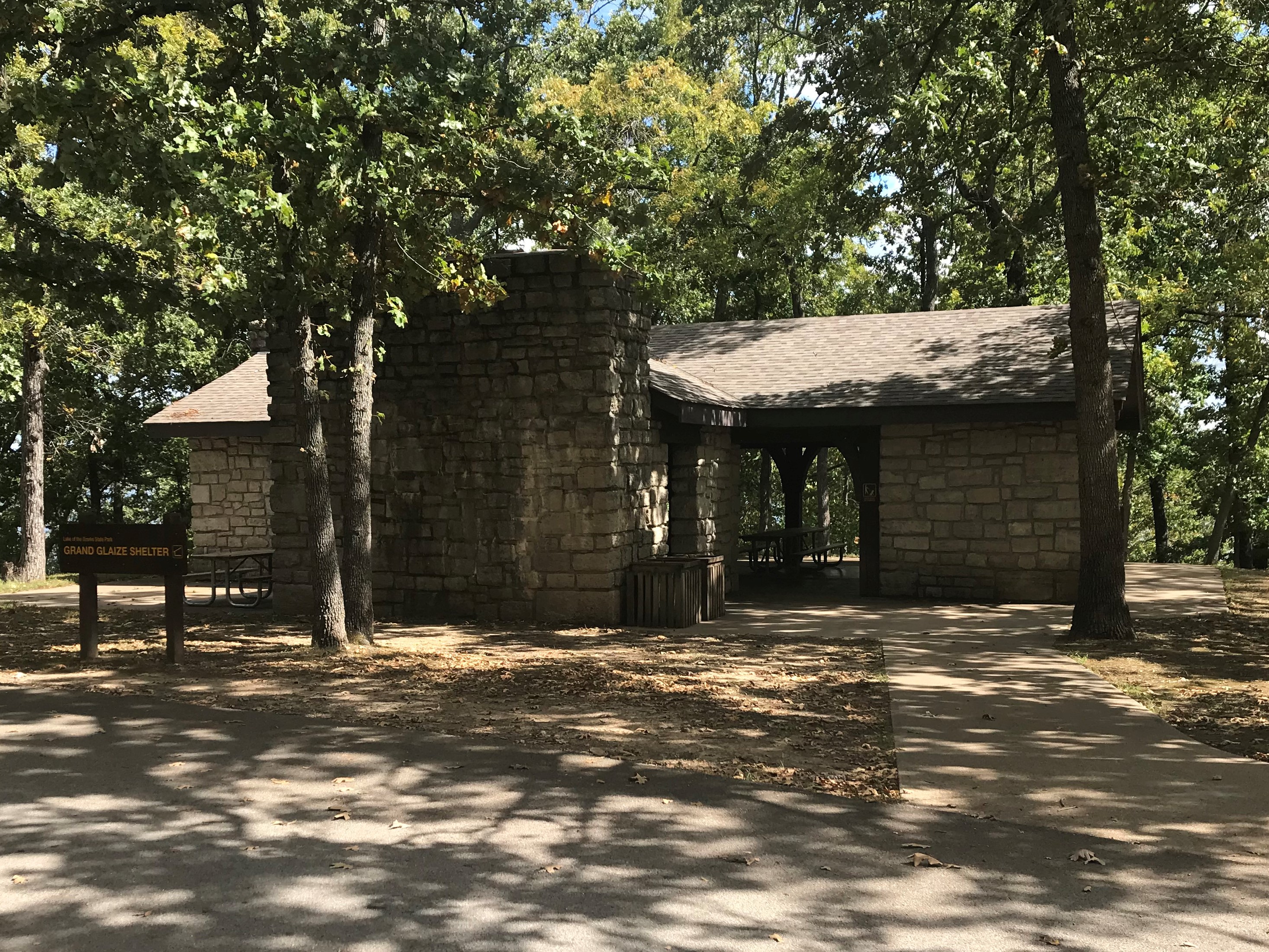 The stone exterior of the Grand Glaize shelter