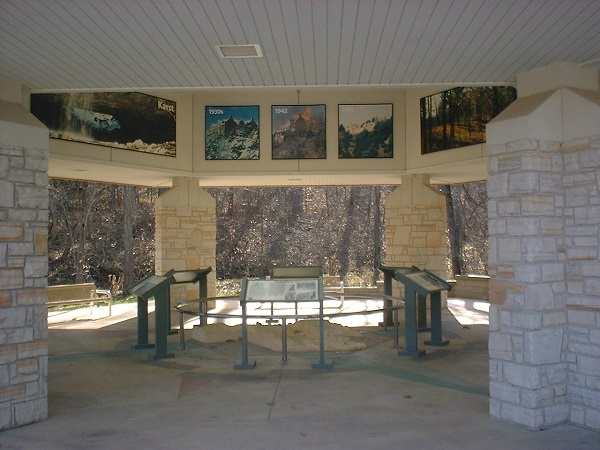 interpretive panels inside the outdoor visitor center