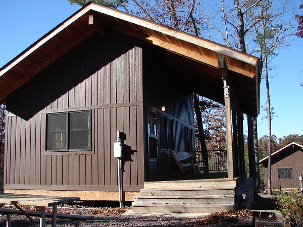 side view of one of the cabins showing the porch