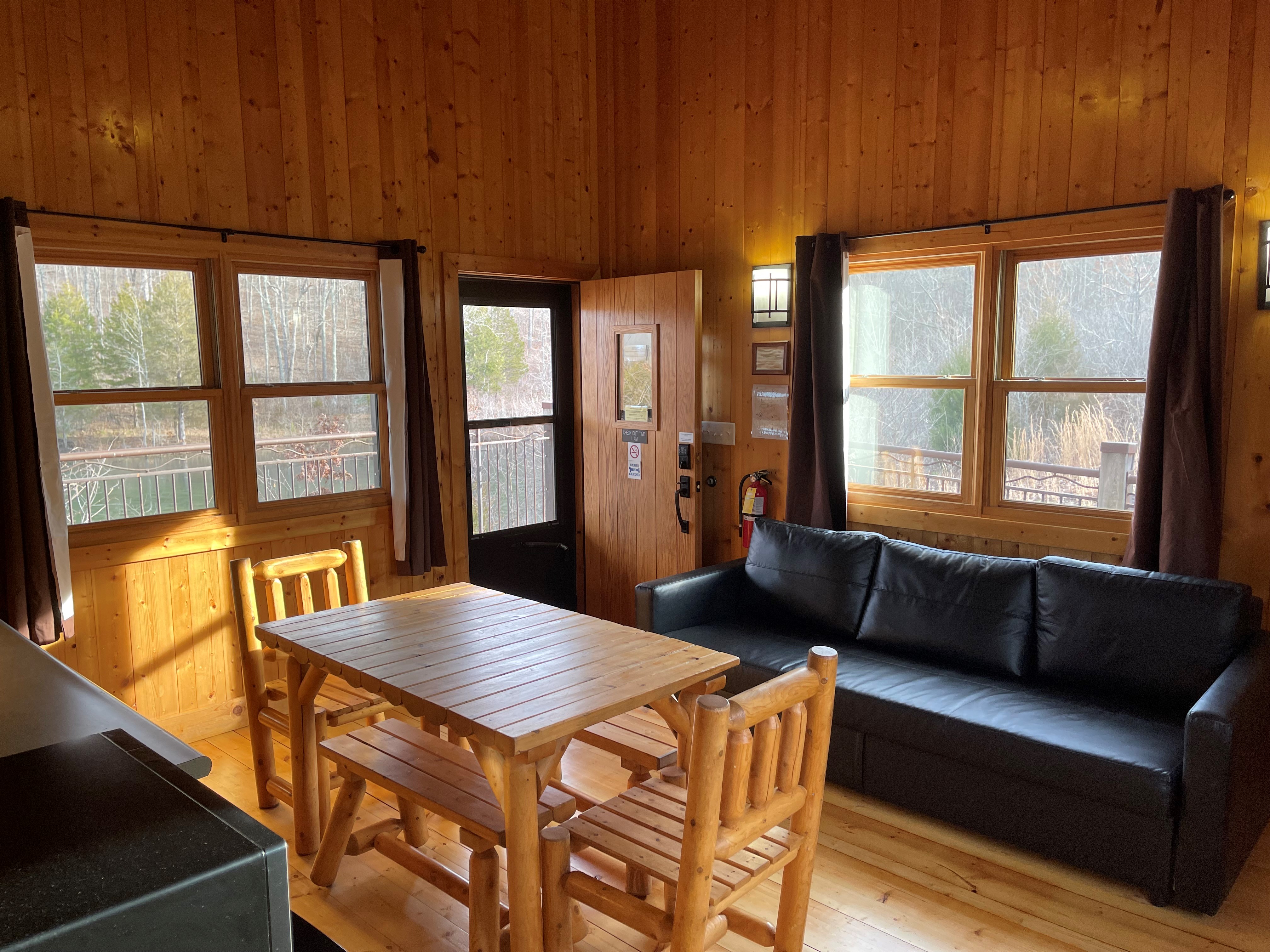 Table and futon inside cabin