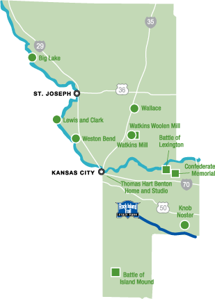 Map of Missouri state parks and historic sites in the Kansas City region