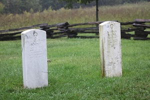 two old tombstones at the site cemetery