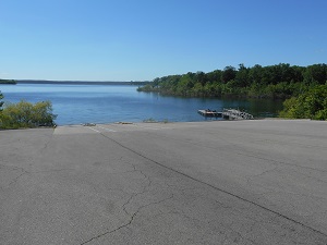 multi-lane, paved boat ramp 