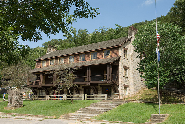 exterior of stone lodge