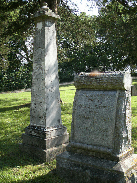 two of the tombstones in the cemetery