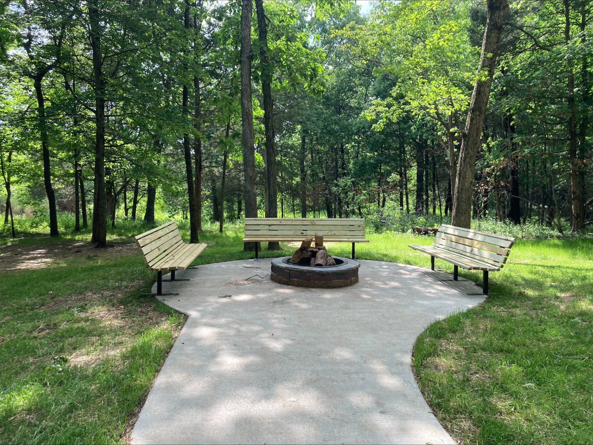 Concrete path leading to group campfire area