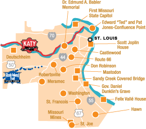 Map of Missouri state parks and historic sites in the St. Louis region