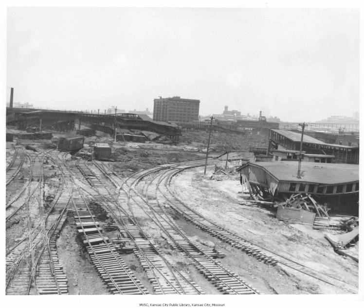 the damaged stockyards after the flood