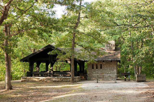 historc stone Buzzard's Roost picnic shelter