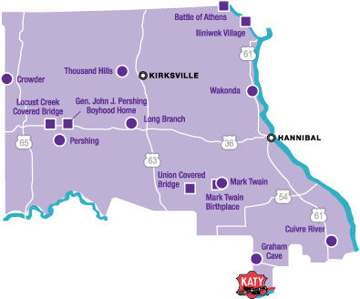 Map of Missouri state parks and historic sites in the Northeast region