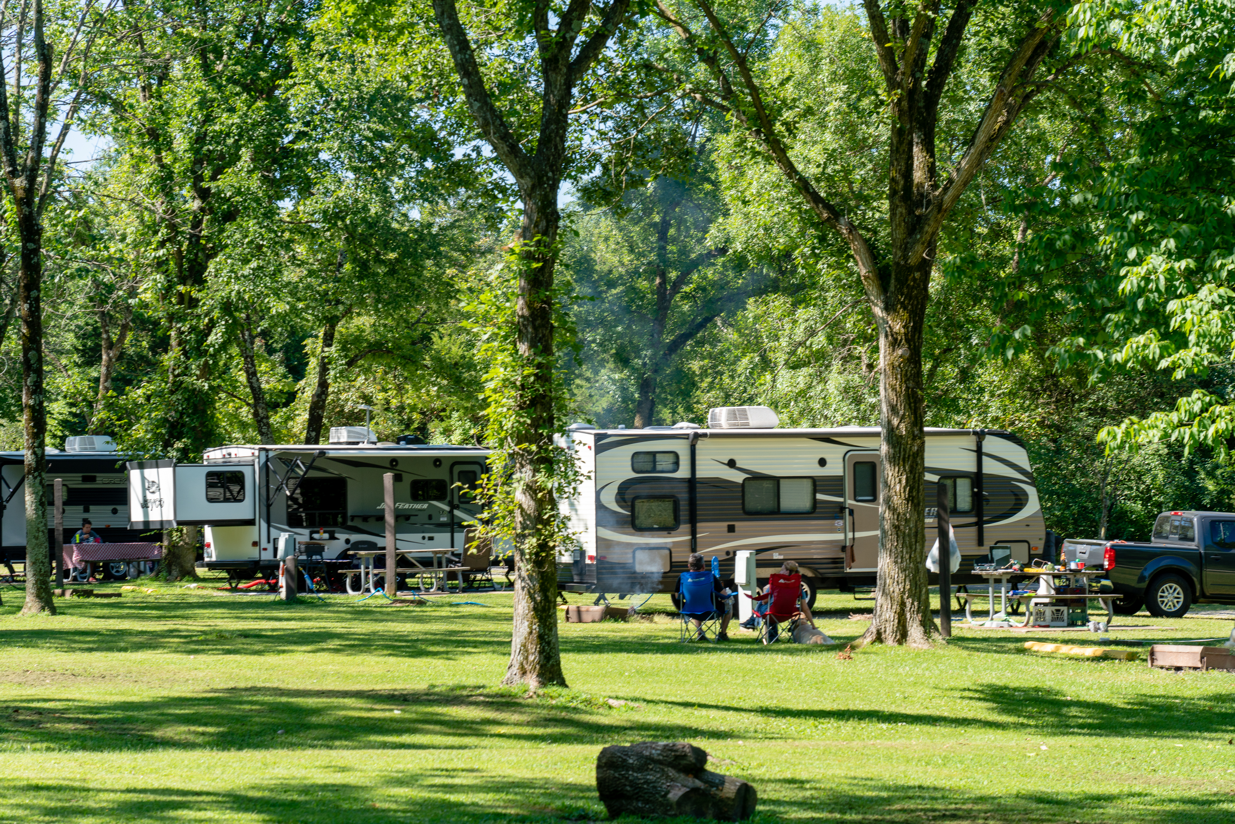 three RVs parked at Cuivre River State Park