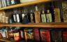 A shelf with display of historical products