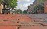 A close up of a brick road