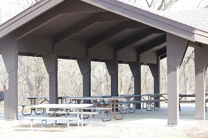 picnic tables under the picnic shelter