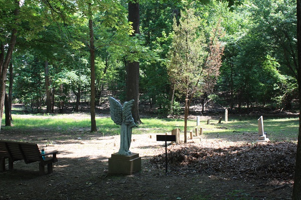 an angel statue in the cemetery