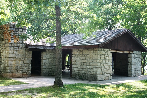 exterior of rock picnic shelter