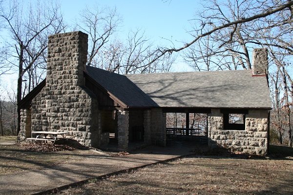 exterior of rock picnic shelter