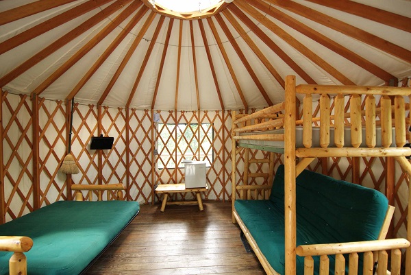 furon and bed inside the yurt