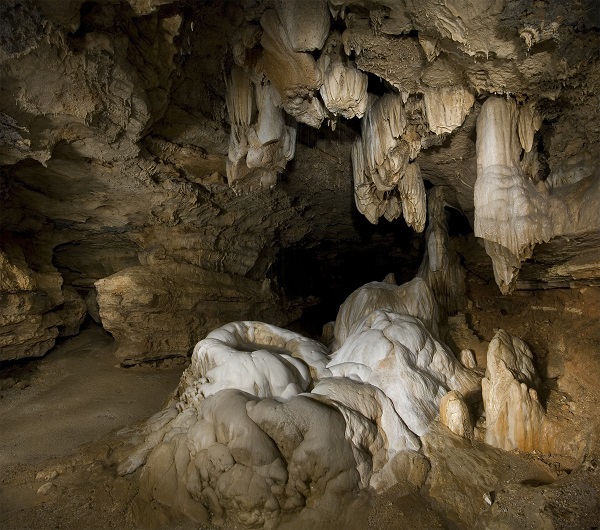 cave formation called "Angel Showers" inside Ozark Caverns