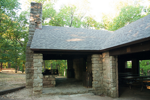 a stone picnic shelter built by the Civilian Conservation Corps