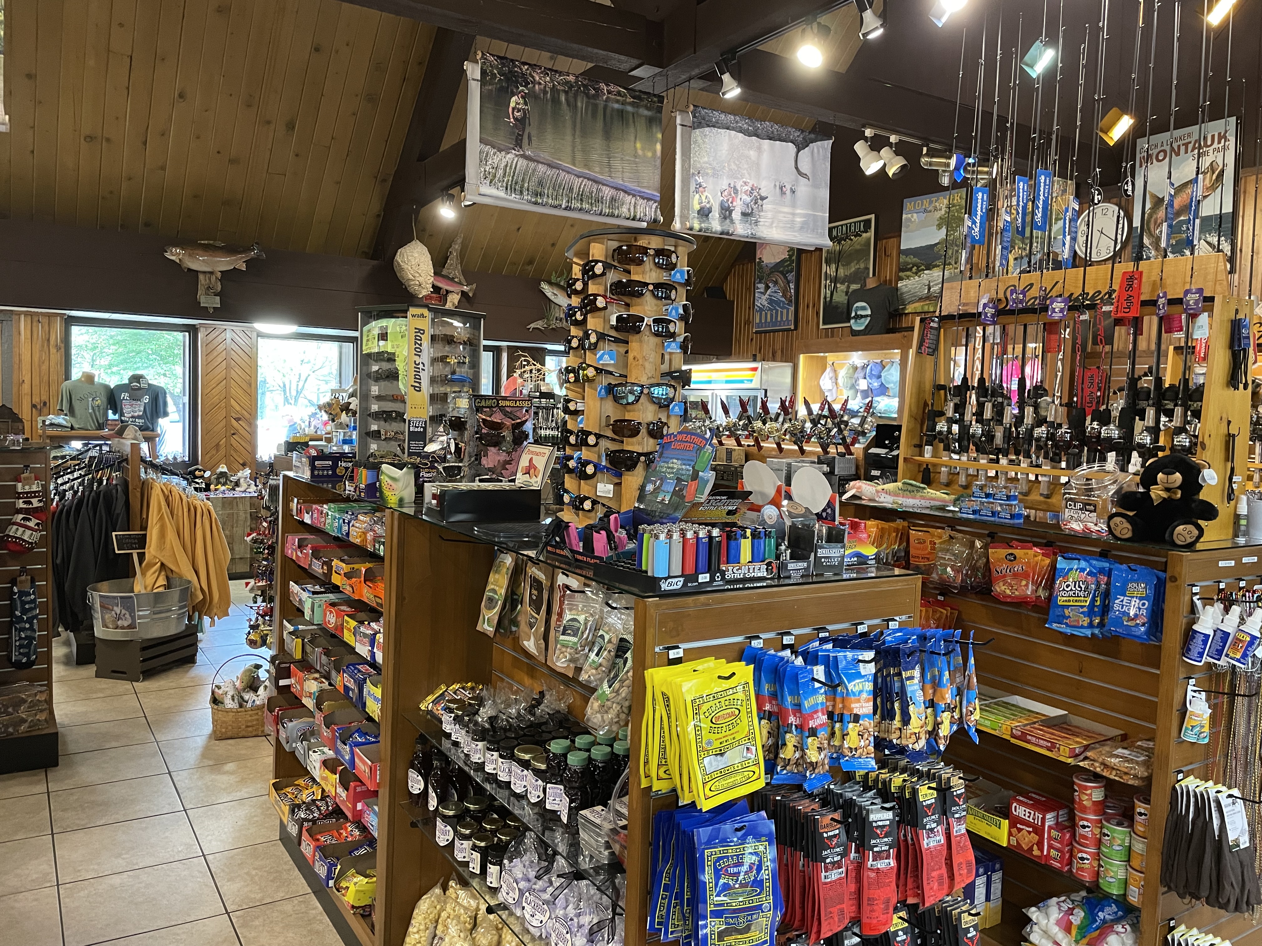 Apparel, snacks and fishing supplies inside the park store