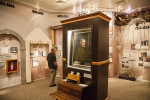 exhibits inside the Prairie Mound School show the many "doors" Pershing walked through in his life