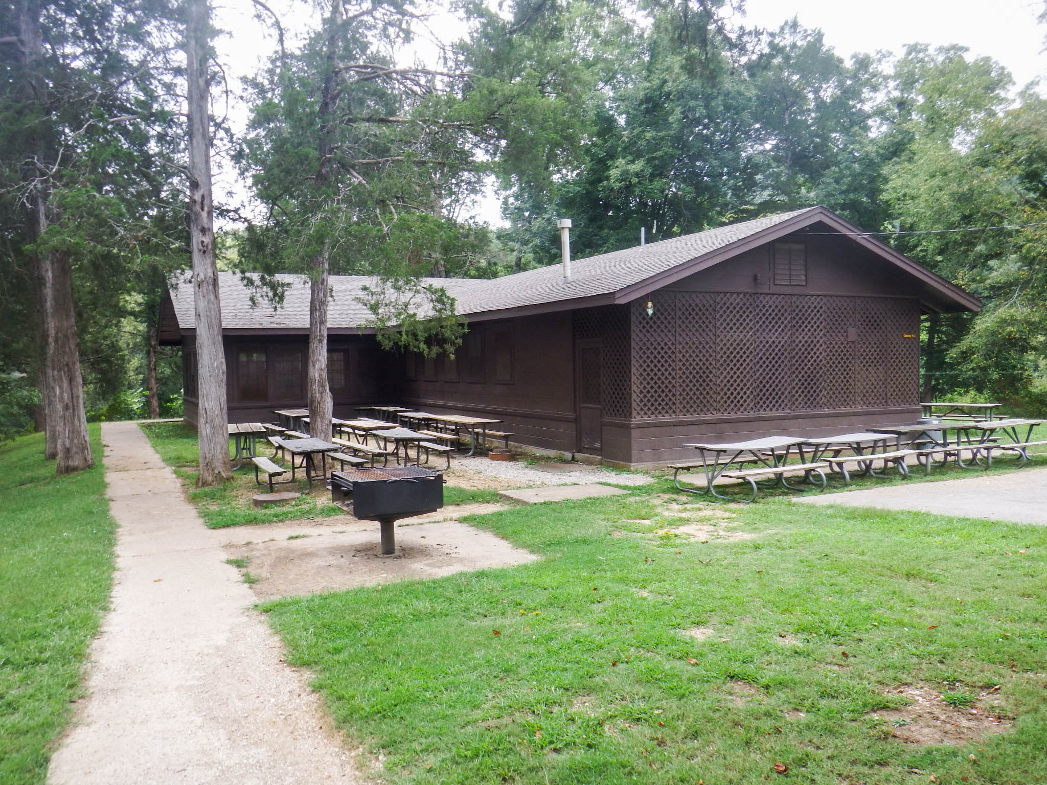 exterior of dining hall with outside grill 