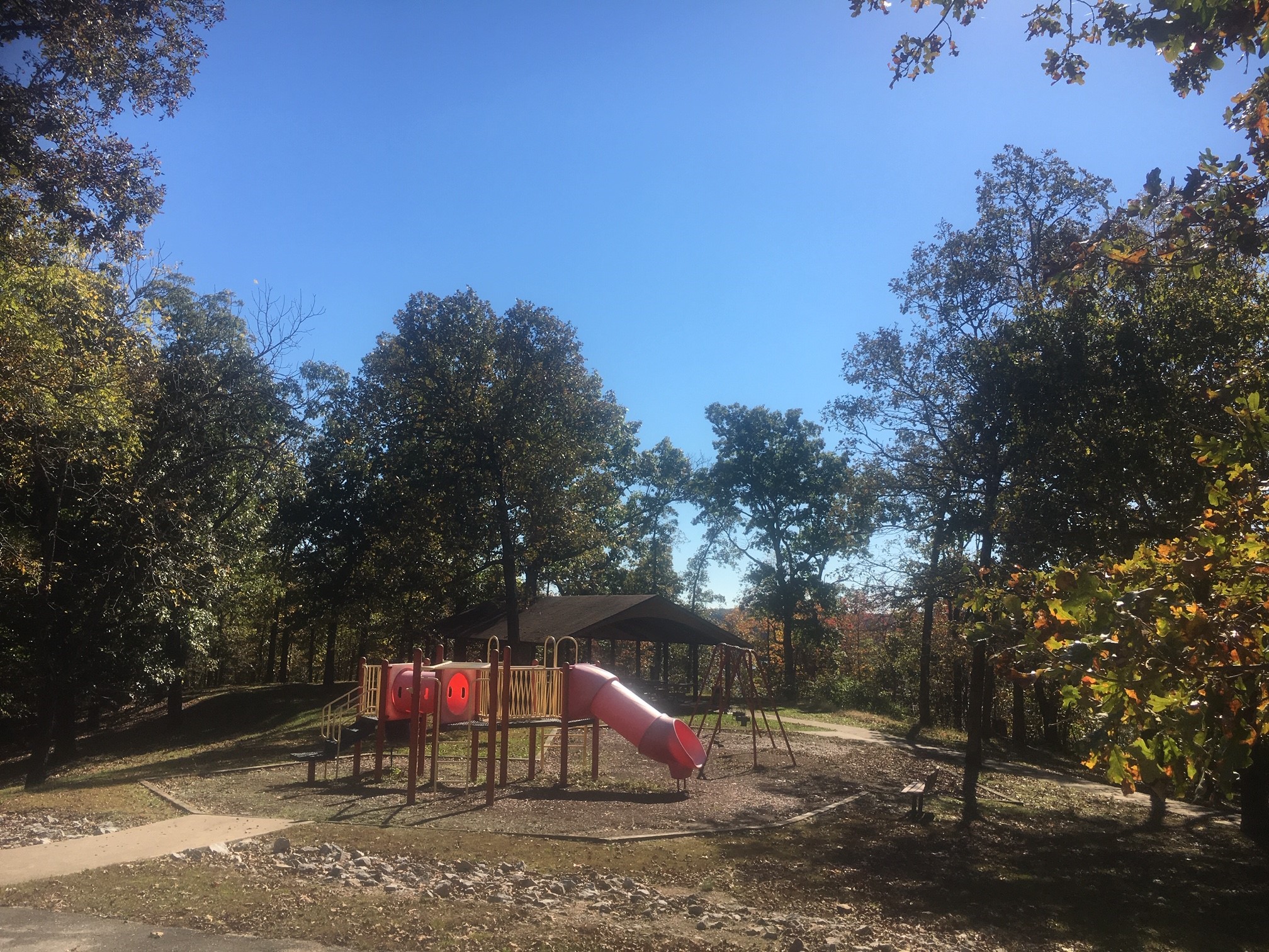 Playground in front of picnic shelter