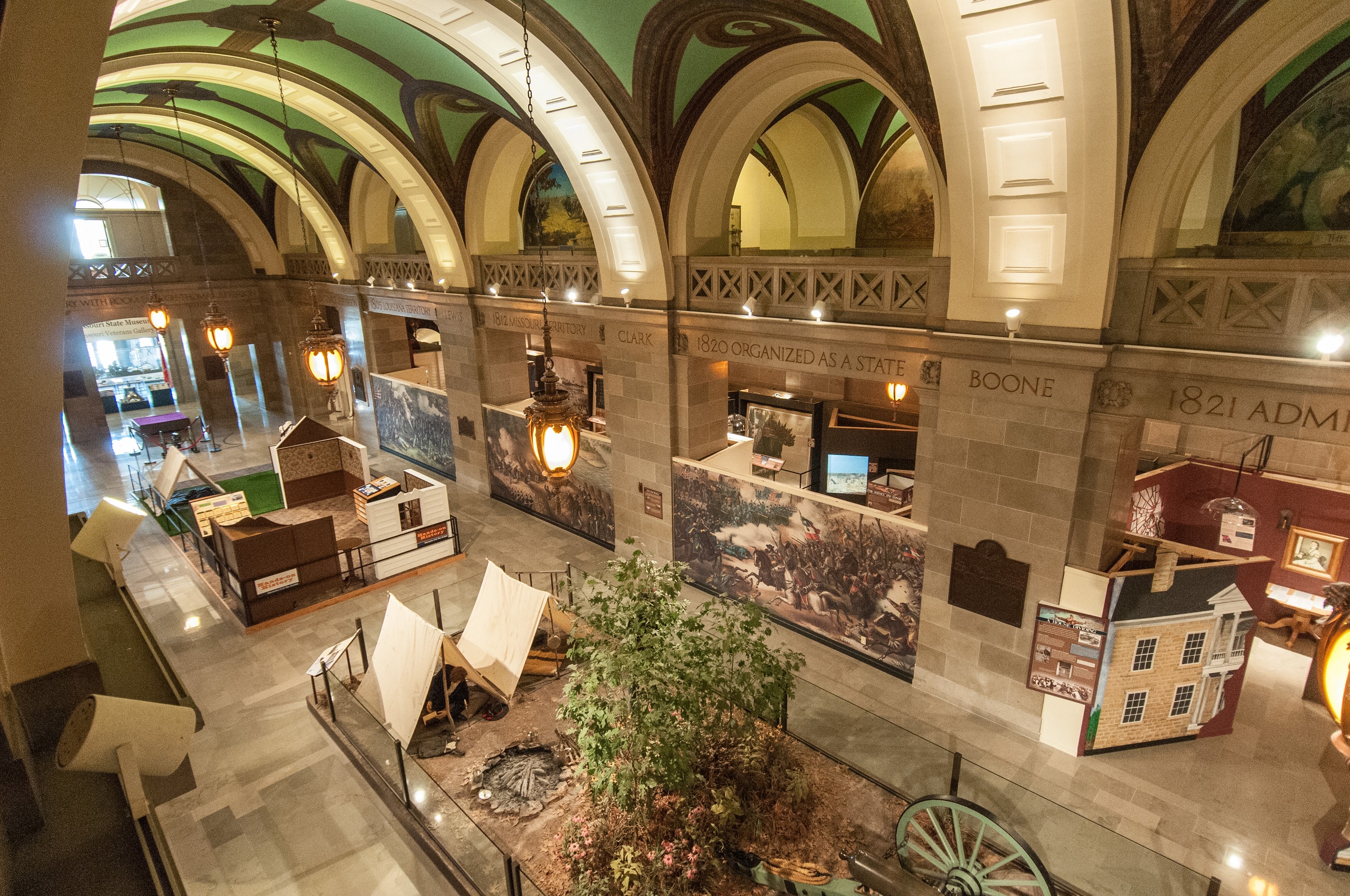 a view of the museum exhibits from above