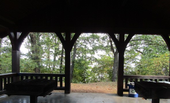 Grills and recycle bin inside the open shelter