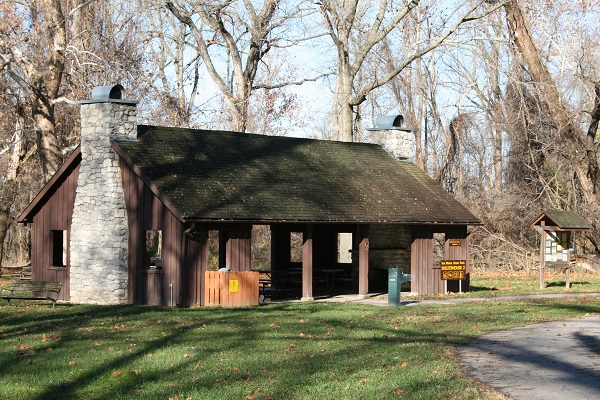 picnic shelter with stone chimney